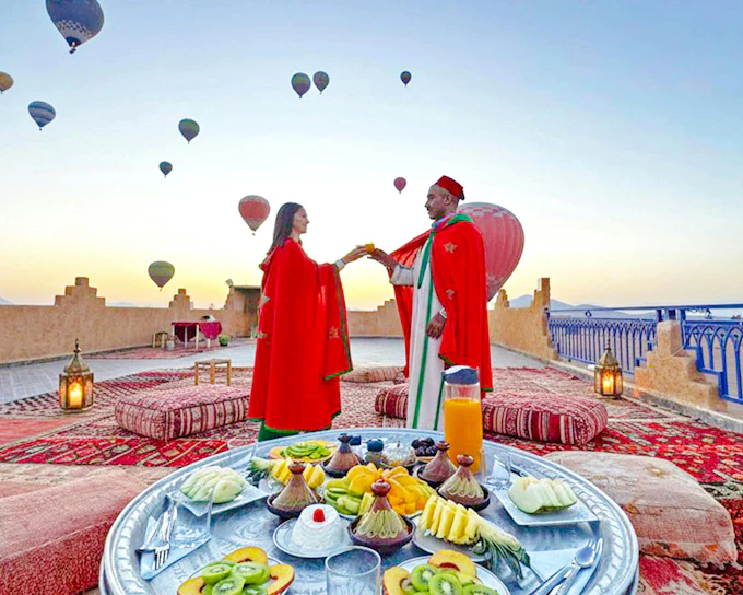 Marrakech Sunrise Hot Air Balloon Flight with Luxury Rooftop Breakfast