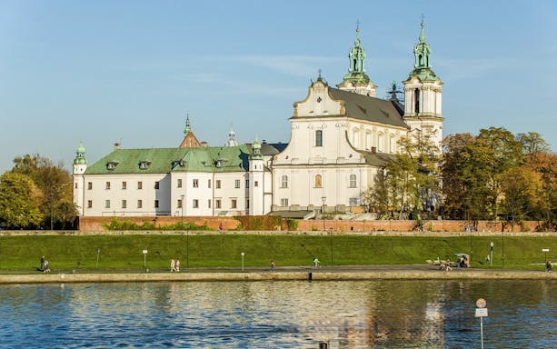 Church of St. Michael the Archangel viewed from Vistula River Cruise in Krakow.