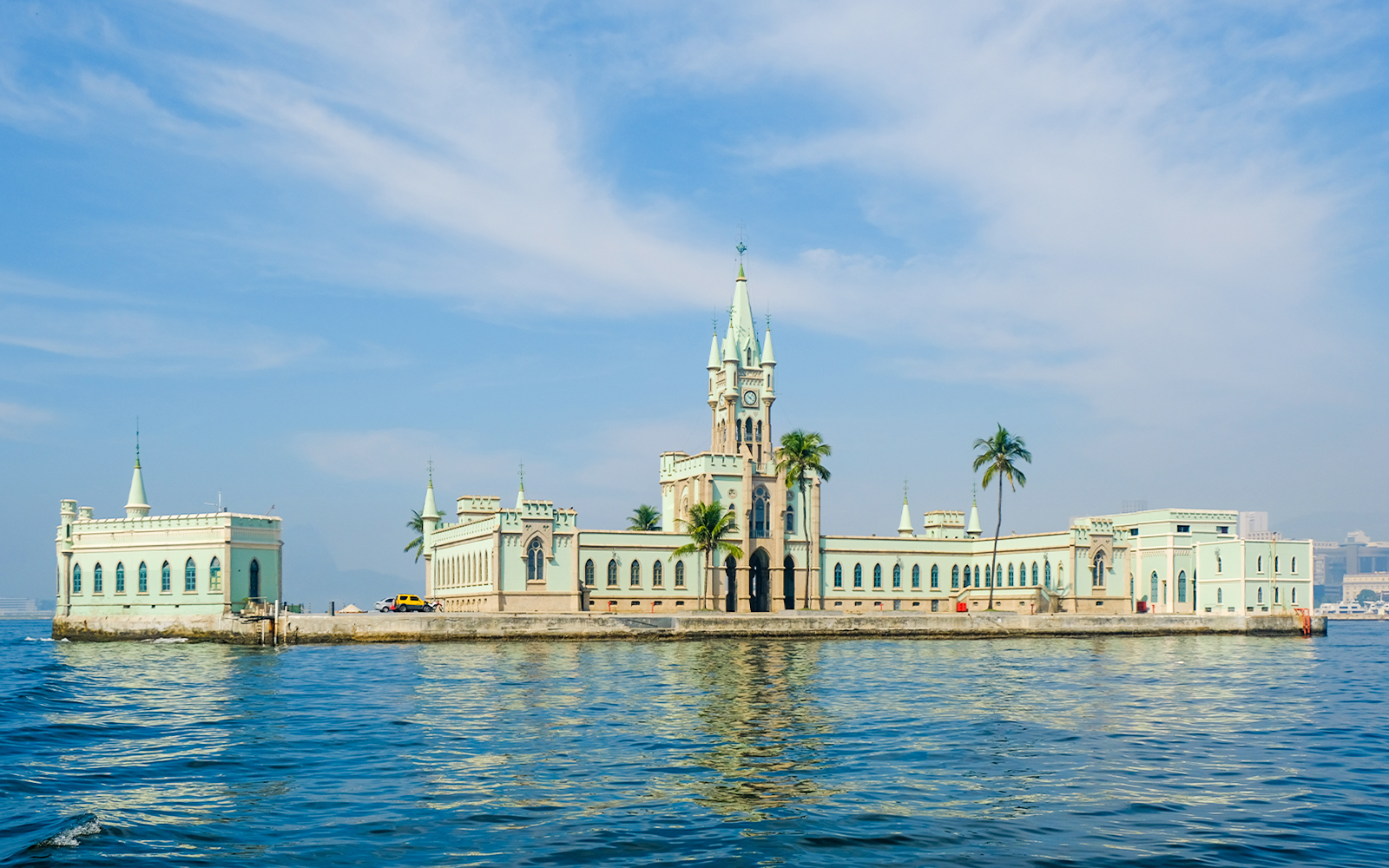 Ilha Fiscal view from speedboat tour in Rio de Janeiro.