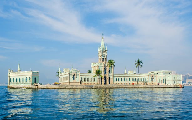 Ilha Fiscal view from speedboat tour in Rio de Janeiro.
