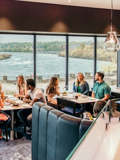 Dining with a view of Niagara Falls at Skylon Tower, Canada.