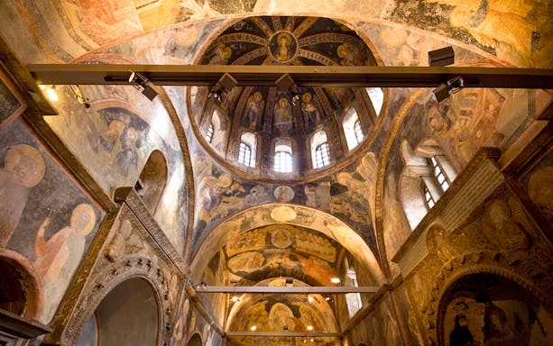 Kariye Mosque interior with Byzantine frescoes and domed ceiling, Istanbul.