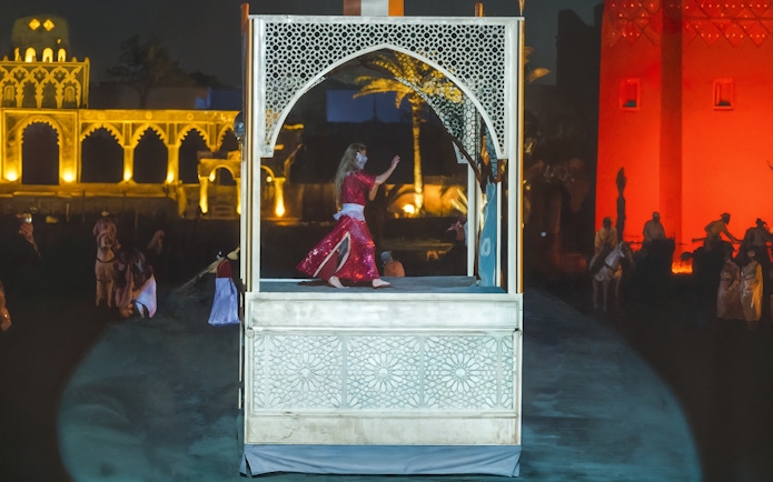 Dancer performing at Chez Ali Dinner & Fantasia Show in Marrakech, Morocco.