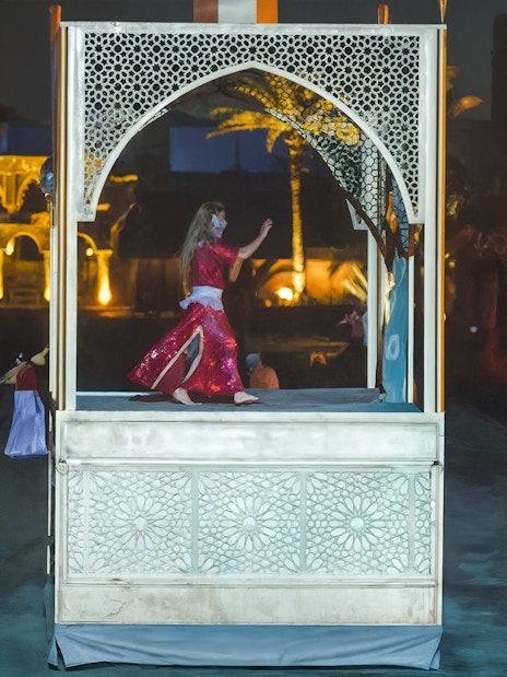 Dancer performing at Chez Ali Dinner & Fantasia Show in Marrakech, Morocco.