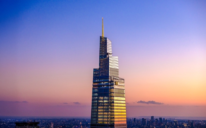 One Vanderbilt skyscraper at sunset in Midtown Manhattan, New York City.
