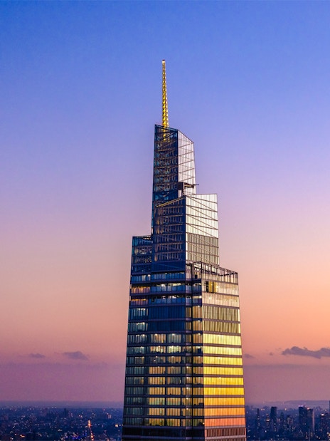 One Vanderbilt skyscraper at sunset in Midtown Manhattan, New York City.