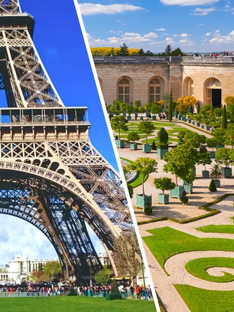 Visitors on Eiffel Tower tour by elevator, viewing Paris from summit or second floor.