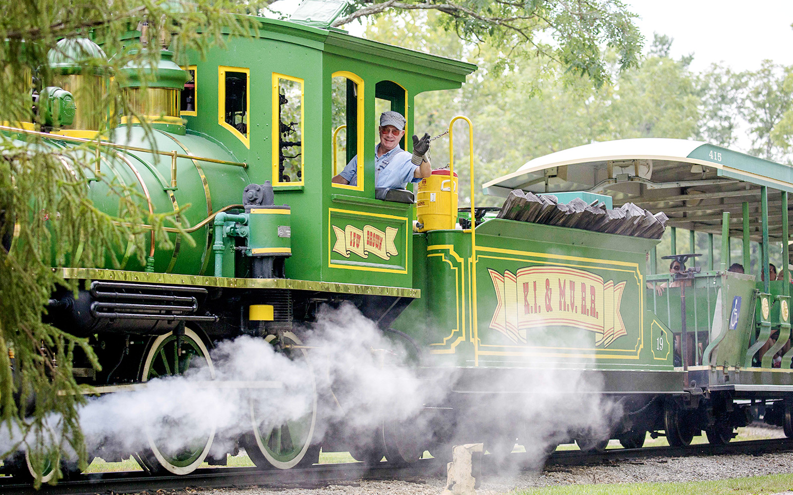 Steam locomotive on K.I. & Miami Valley Railroad at Kings Island.