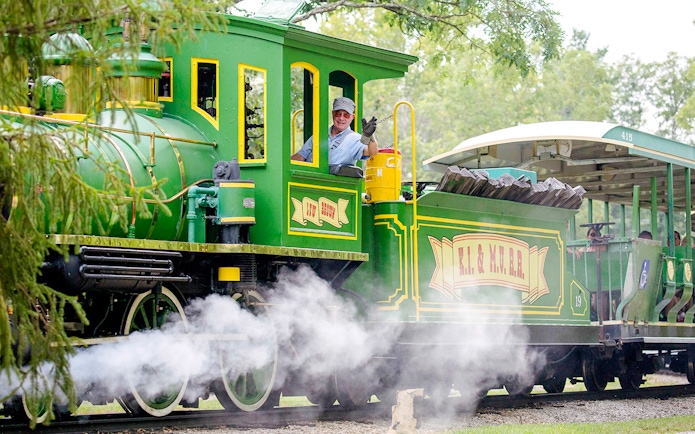 Steam locomotive on K.I. & Miami Valley Railroad at Kings Island.