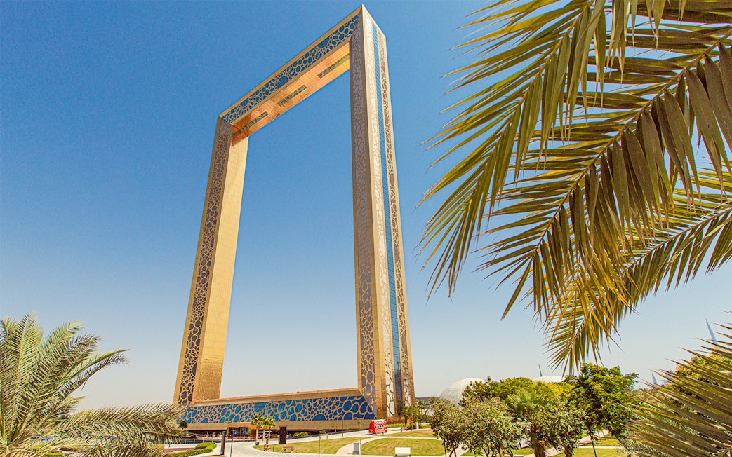Dubai Frame with city skyline view, part of Dubai Super Saver Pass experience.