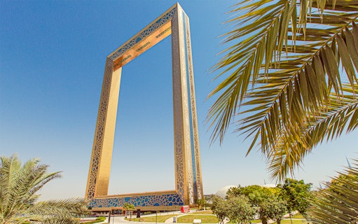 Dubai Frame with city skyline view, part of Dubai Super Saver Pass experience.