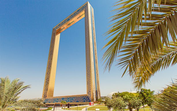 Dubai Frame with city skyline view, part of Dubai Super Saver Pass experience.
