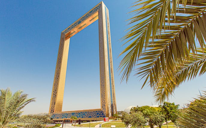 Dubai Frame with city skyline view, part of Dubai Super Saver Pass experience.