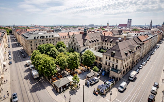 Aerial view of Munich's Augustiner-Keller beer garden, a stop on the Oktoberfest Keg Tapping walking tour.