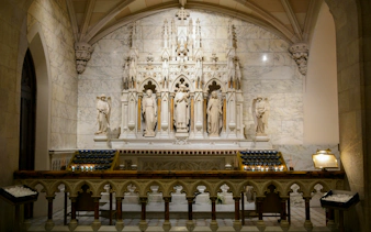 St. Patrick's Cathedral interior with altar and statues, Manhattan, New York, June 7, 2019.