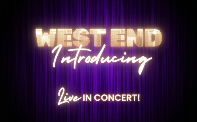 West End Introducing live concert announcement on purple curtain background