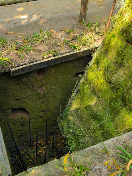 Trapdoor with spikes at Cu Chi Tunnel, Vietnam War.