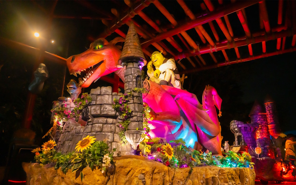 Shrek and dragon sculpture at Universal Studios Singapore.