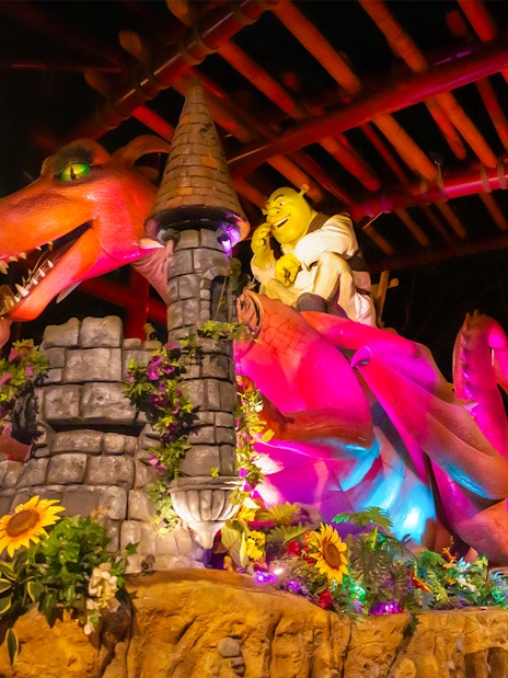 Shrek and dragon sculpture at Universal Studios Singapore.