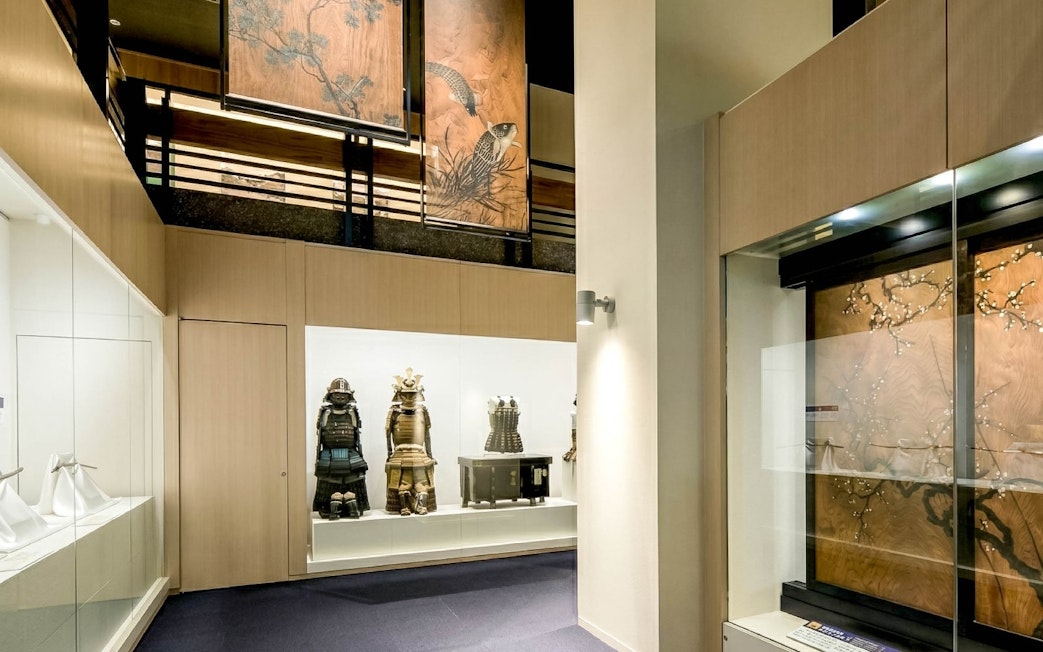 Samurai armor display inside Odawara Castle museum, Japan.