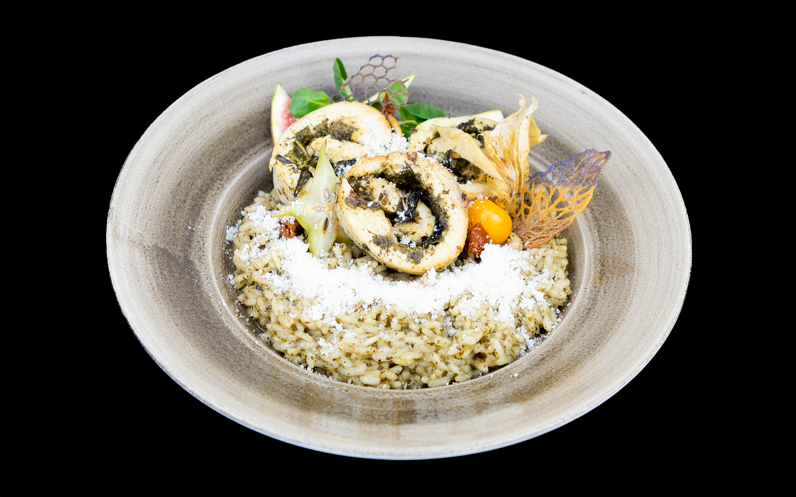 Chicken roulade with risotto on Budapest Dinner Cruise.