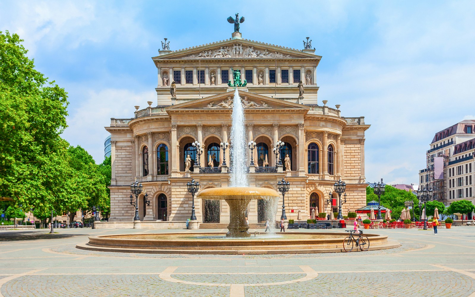 Old Opera or Alte Oper, Frankfurt with a running fountain