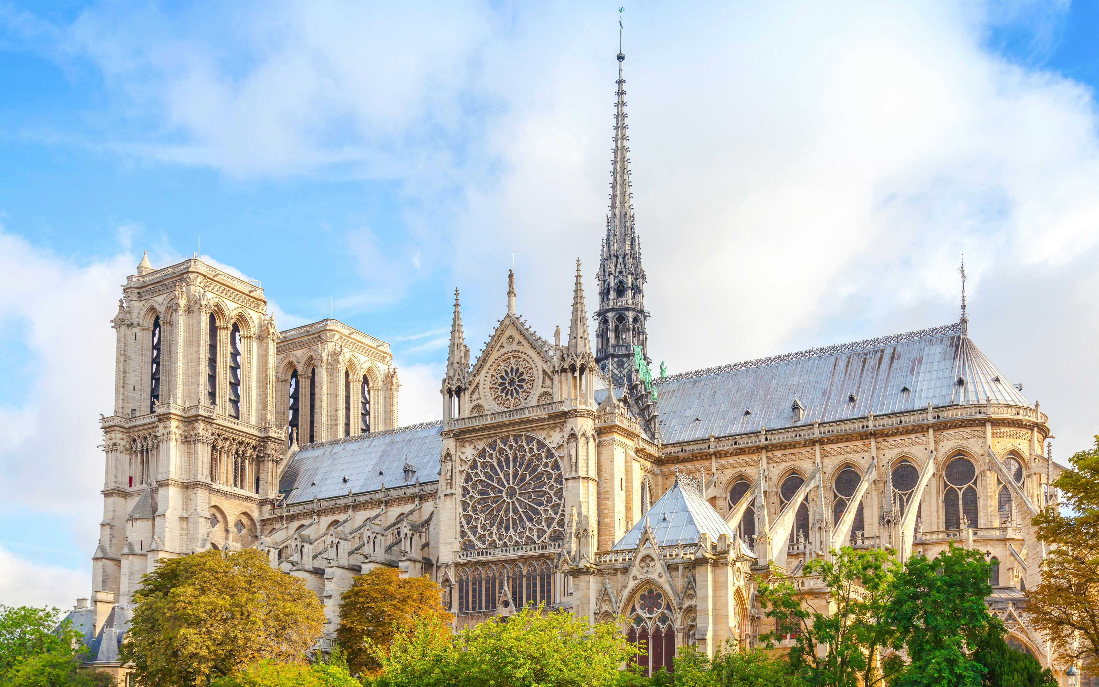 Notre Dame Cathedral in Paris with its iconic towers and detailed facade.