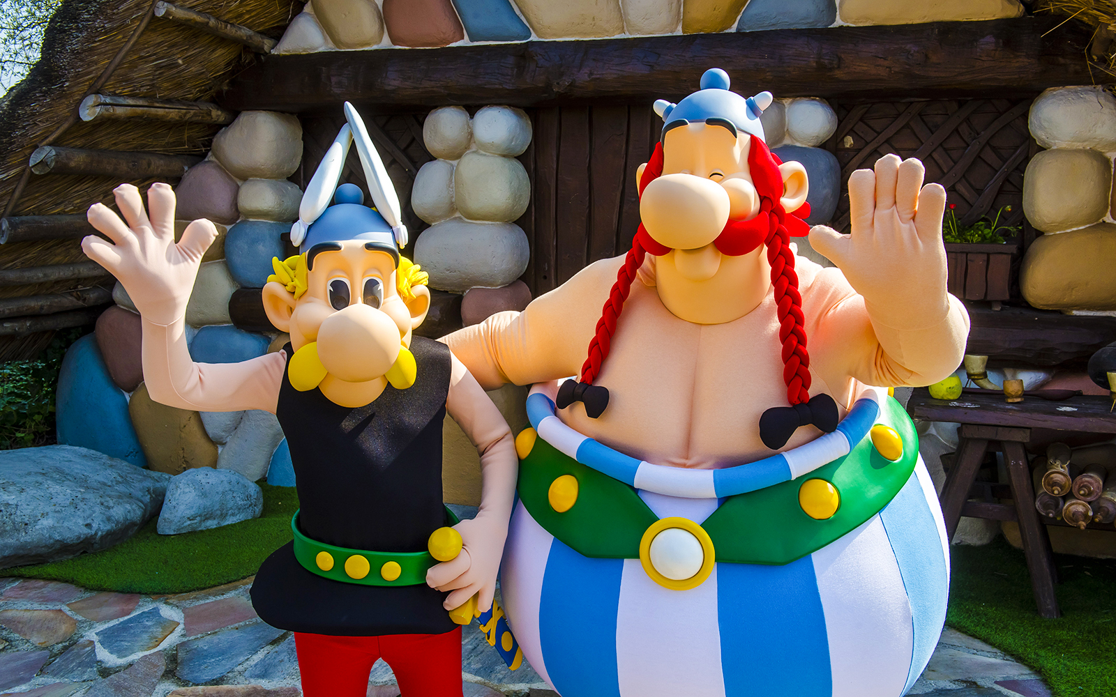 Characters Asterix and Obelix at Parc Asterix, France.