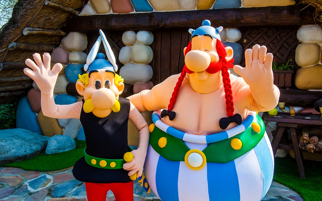 Characters Asterix and Obelix at Parc Asterix, France.