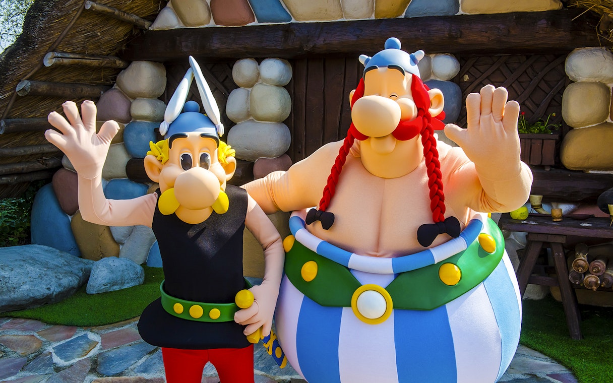 Characters Asterix and Obelix at Parc Asterix, France.