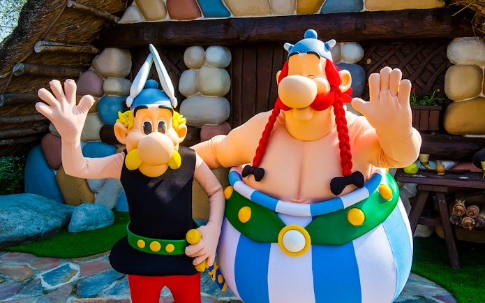 Characters Asterix and Obelix at Parc Asterix, France.