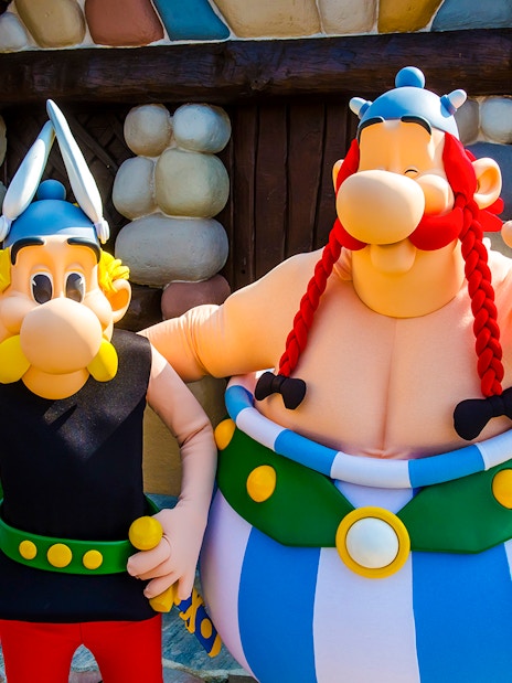 Characters Asterix and Obelix at Parc Asterix, France.