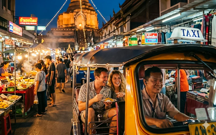 Chiang Mai Night Tuk-Tuk Tour: Temples and Night Market with Street-Food Tasting