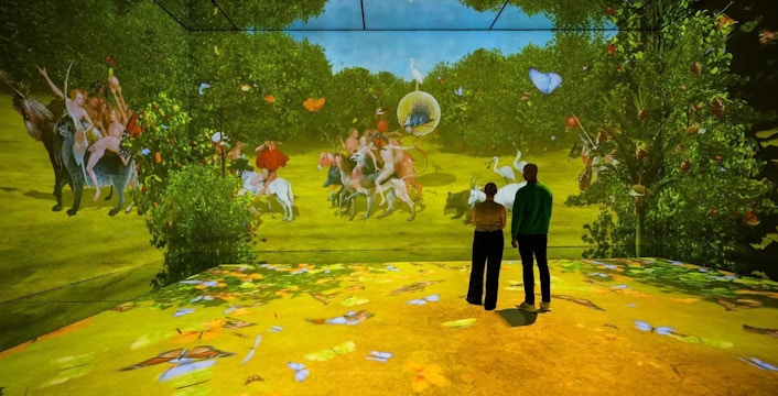 Immersive art installation with nature projections at Frameless London.