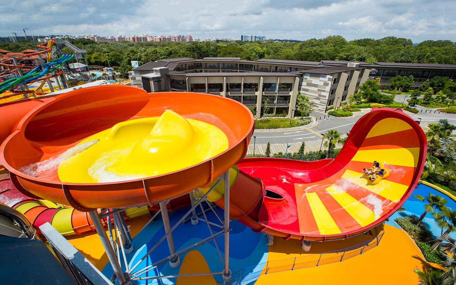 Water slides at Adventure Cove Waterpark, Singapore, part of Go City Singapore All-Inclusive Pass.
