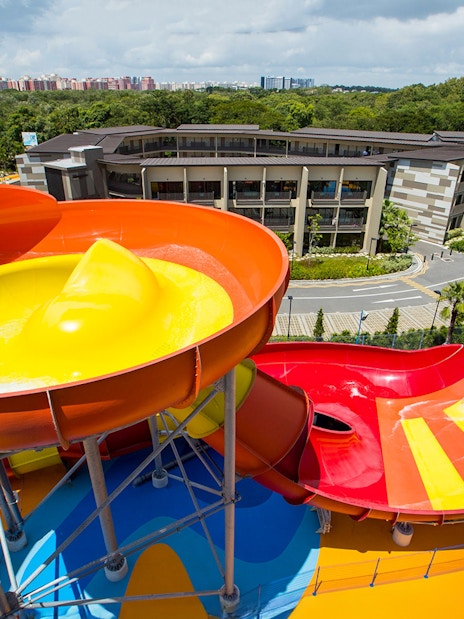 Water slides at Adventure Cove Waterpark, Singapore, part of Go City Singapore All-Inclusive Pass.