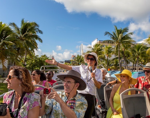 Group of people on a Hop On Hop Off Bus in Miami