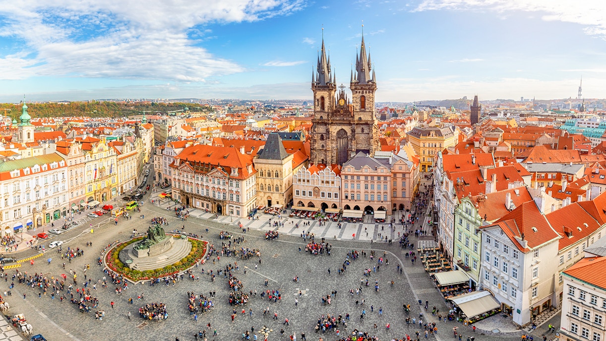 Old Town Sqaure, Prague aerial view during morning