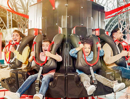Visitors on the Turbo Tower ride at Ferrari World, YAS Island, Abu Dhabi.