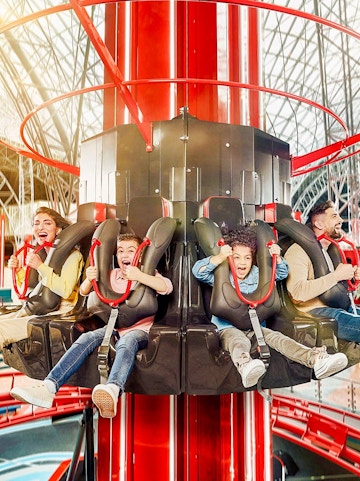 Visitors on the Turbo Tower ride at Ferrari World, YAS Island, Abu Dhabi.