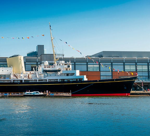 Royal Yacht Britannia docked at Ocean Terminal, Edinburgh.
