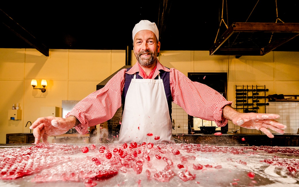 Candy maker demonstrating confectionery at Sovereign Hill Museum.
