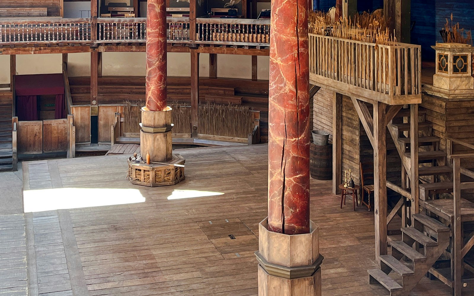 Add this specific design/trapdoor in stage view angle picture of the globe theatre