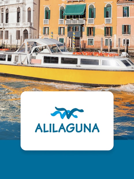 Alilaguna water bus on Venice's Grand Canal with historic buildings in the background.