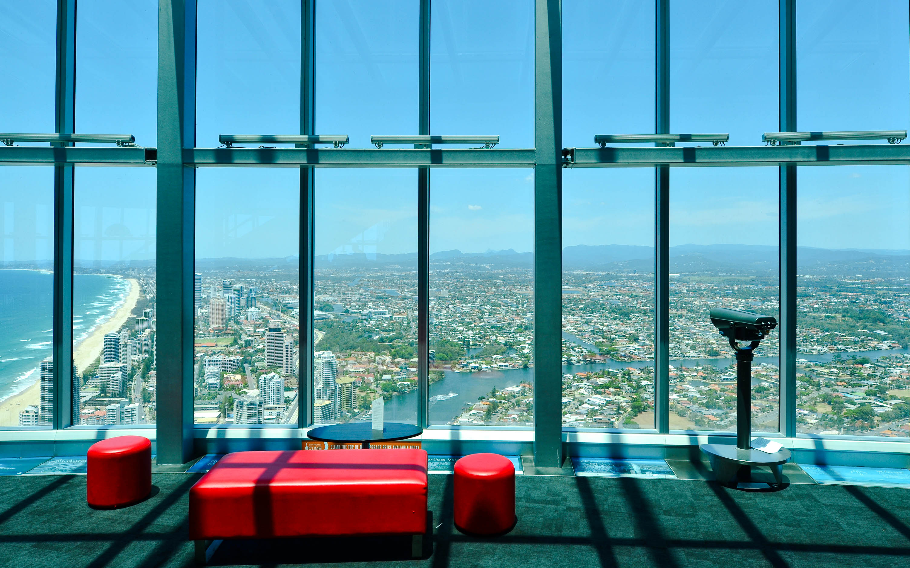 Observation deck view of Gold Coast skyline and coastline, Australia.