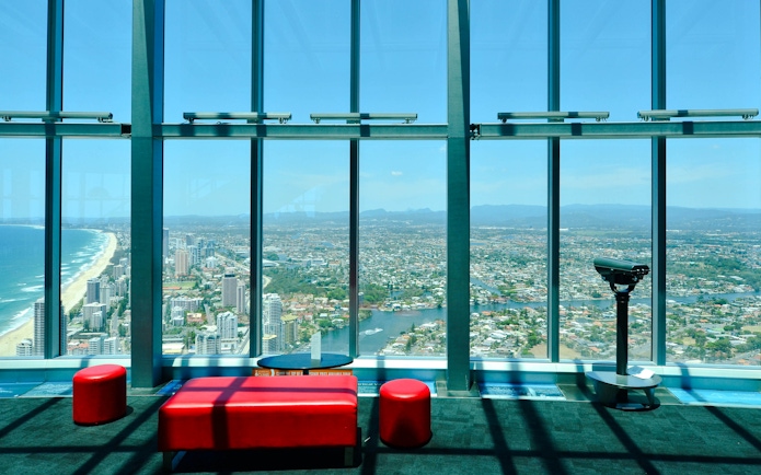 Observation deck view of Gold Coast skyline and coastline, Australia.