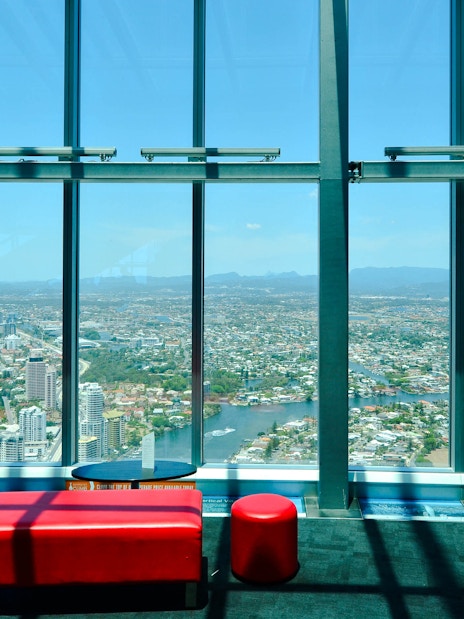 Observation deck view of Gold Coast skyline and coastline, Australia.