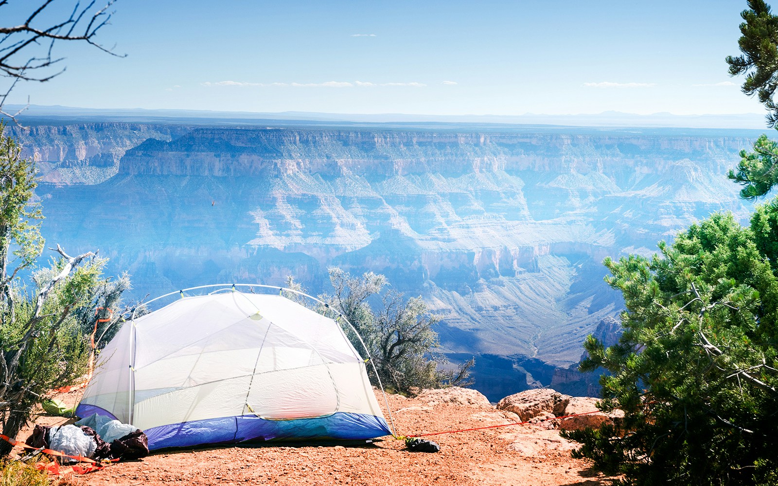 Tent on cliff edge at Point Sublime, North Rim Grand Canyon.