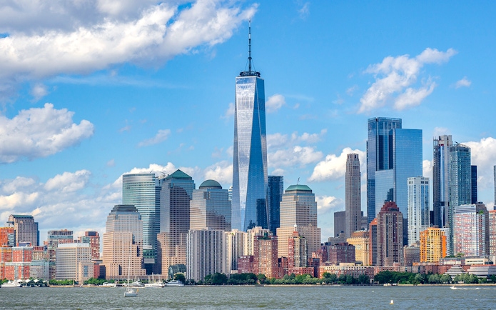 New York City skyline featuring One World Trade Center.