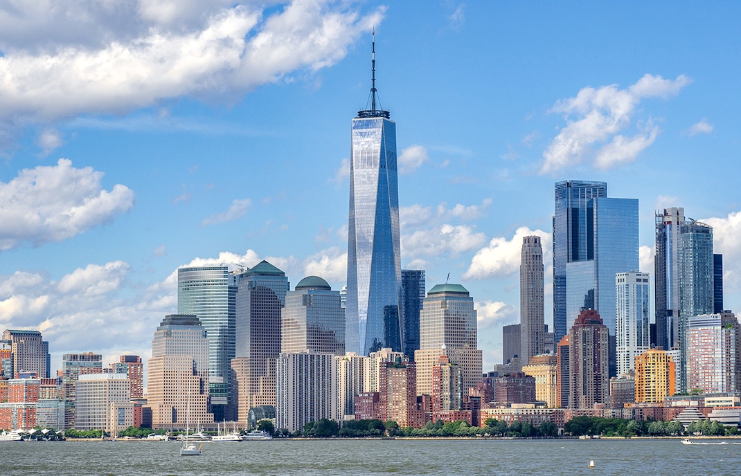 New York City skyline featuring One World Trade Center.